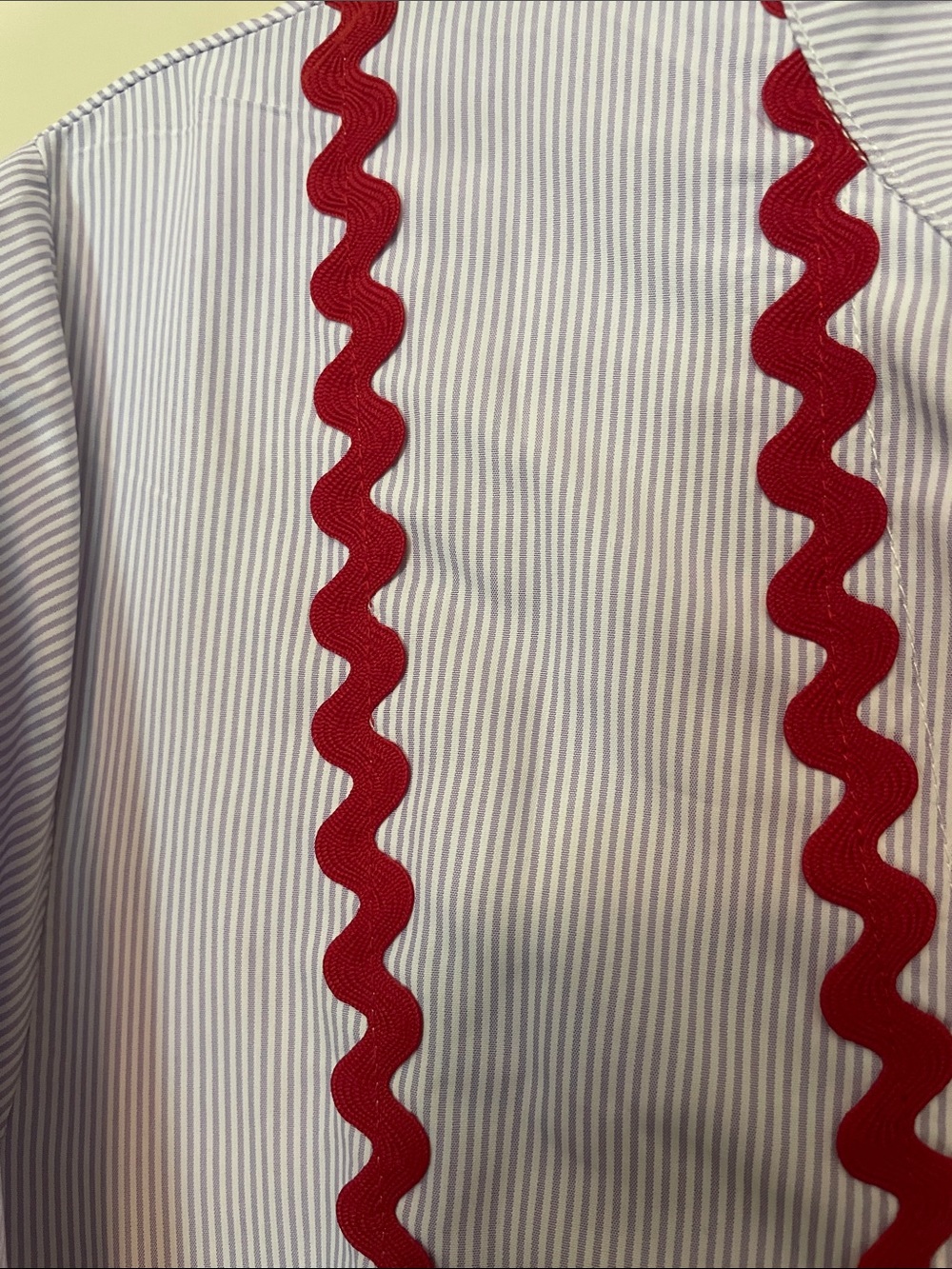 Amazon White Maxi Dress with Red Ric Rac Trim - Picture 2 of 9